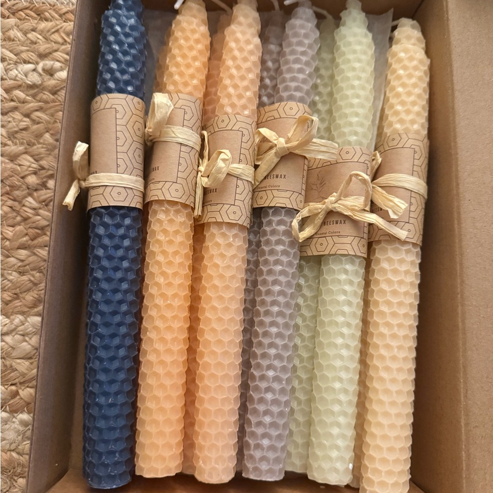 Set of 6 Honeycomb Beeswax Taper Candles